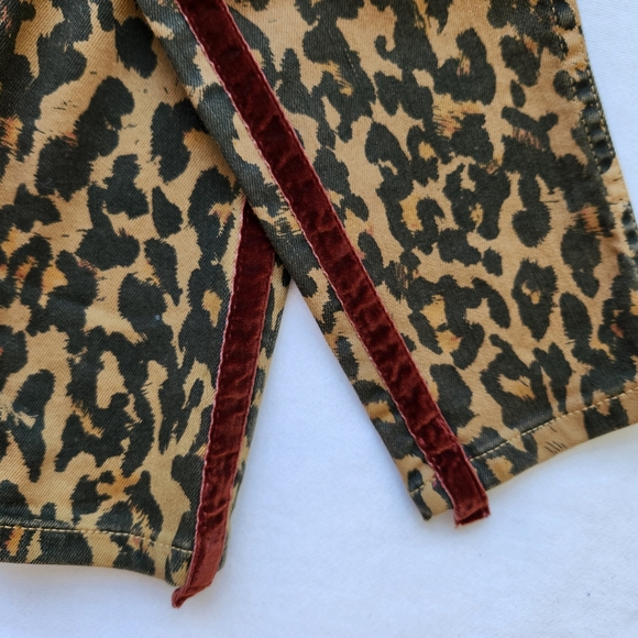 Leopard Print Velvet Trim Stretch Skinny Jeans Leggings Animal Edgy Mobwife 4 - Picture 8 of 15